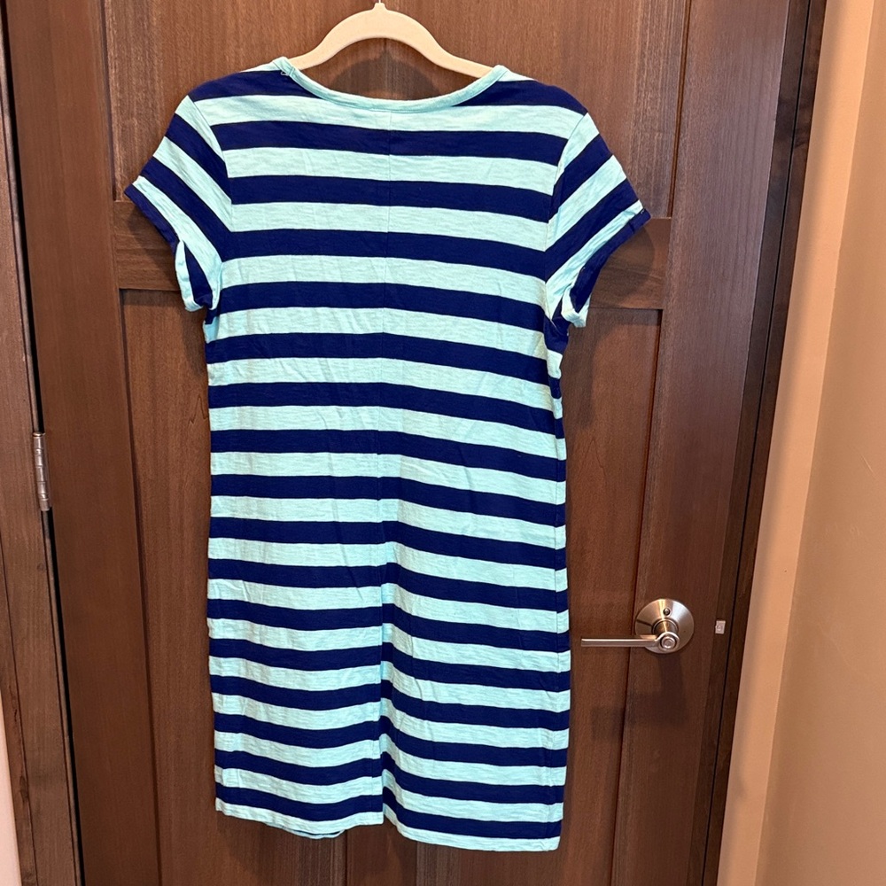 GAP Striped Short Sleeve T-Shirt Dress in Navy and Aqua - Picture 3 of 3